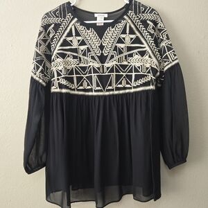 SUNDANCE Embroidered 100% Silk Blouse Boho Peasant Romantic Whimsy